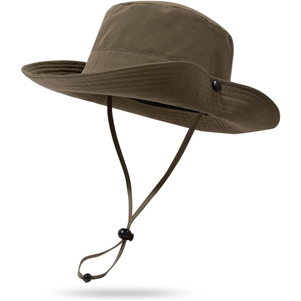 Men's Green 100% Nylon Wide Brim Boonie With Chin Strap Classic Cowboy Felt Hat